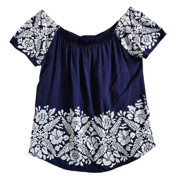 Allison Joy Evereve Floral Embroidered Off the Shoulder blouse top XS - Picture 1 of 5